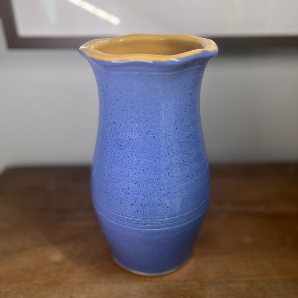 Darris Dietz 9.5 inch Chambray & Yellow Pottery Vase